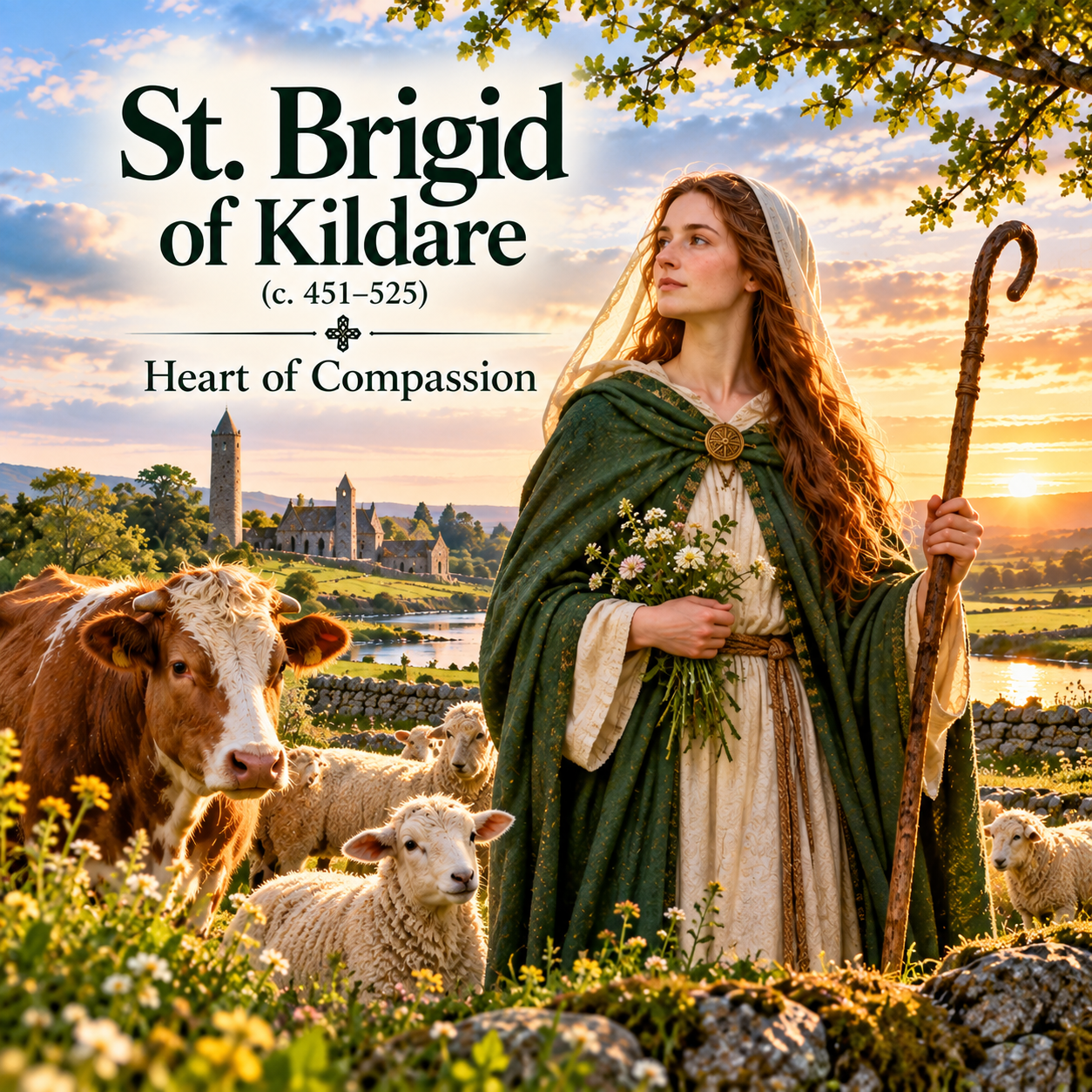 Illustrated page featuring St. Brigid of Kildare