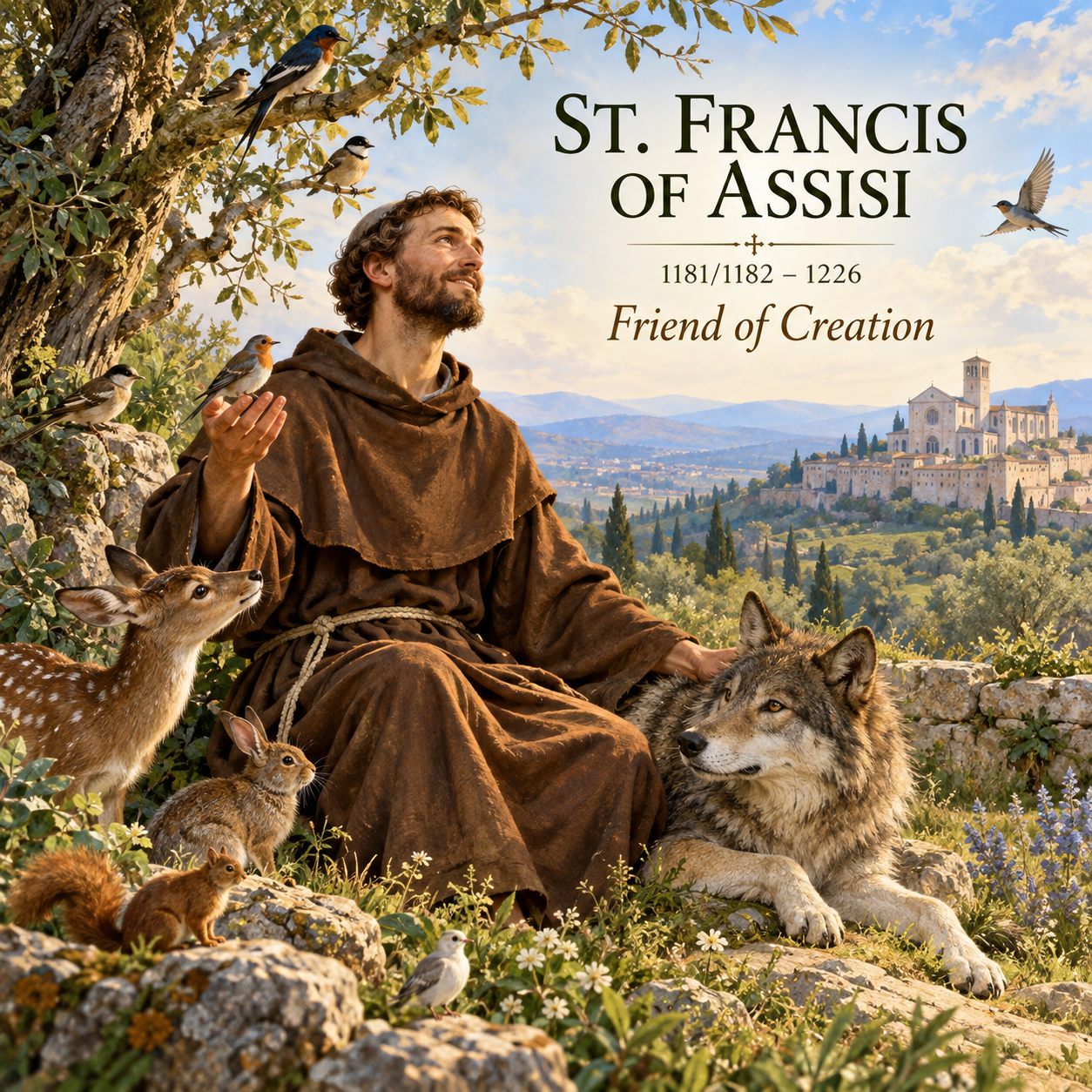 Illustrated page featuring St. Francis of Assisi